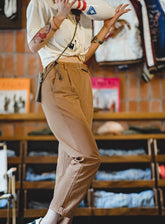 Madden women's retro work style cotton tapered old man pants design sense summer thin section thin casual pants straight